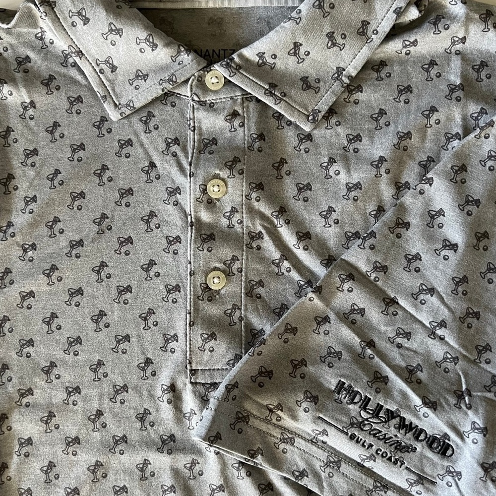 Vineyard Vines Jim Nantz Brrr Men's Golf Polo, Large Gray Harbor Martini.